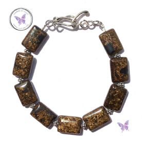 Bronzite Rectangles Bracelet With Silver Toggle Clasp